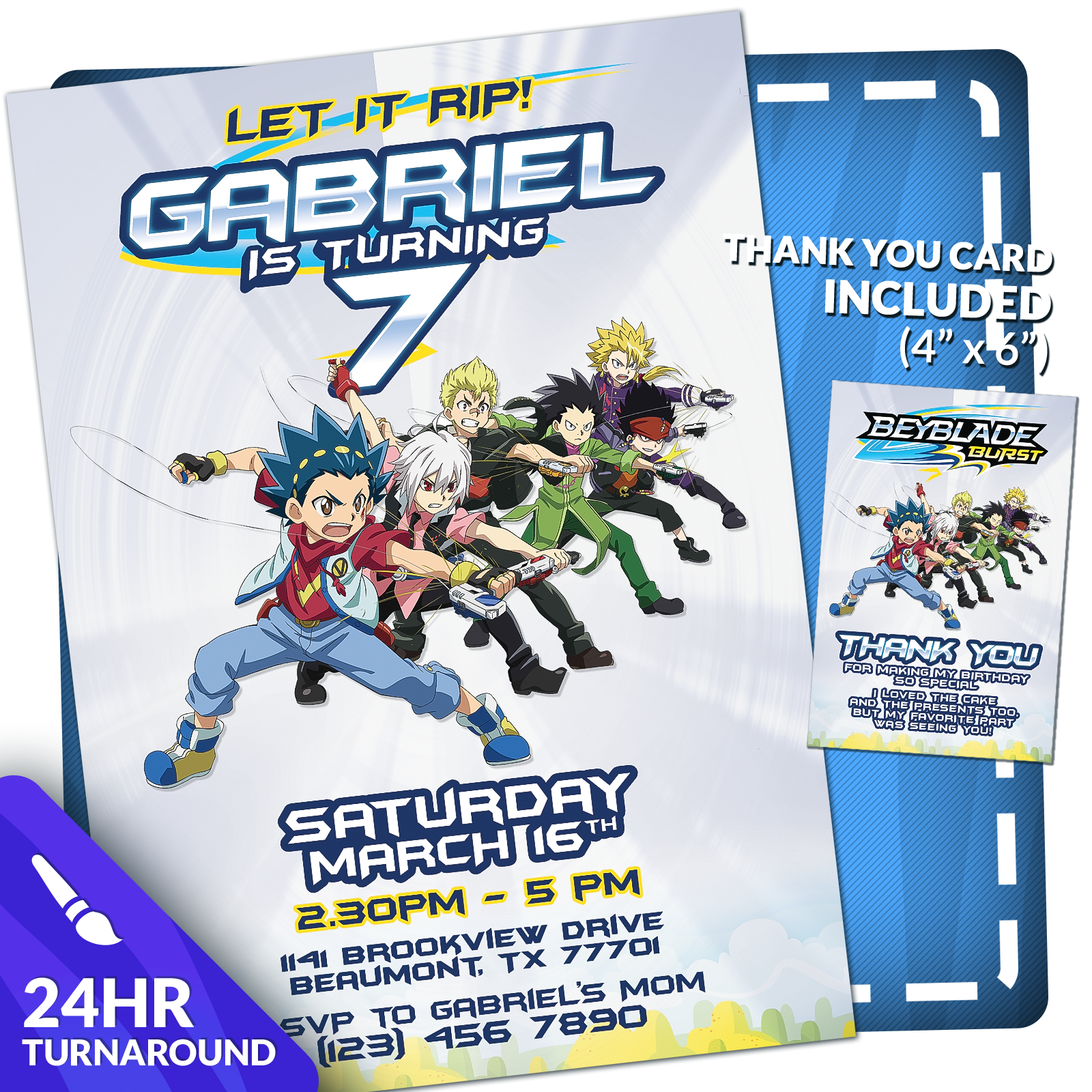 Beyblade Burst Birthday Invitation M1