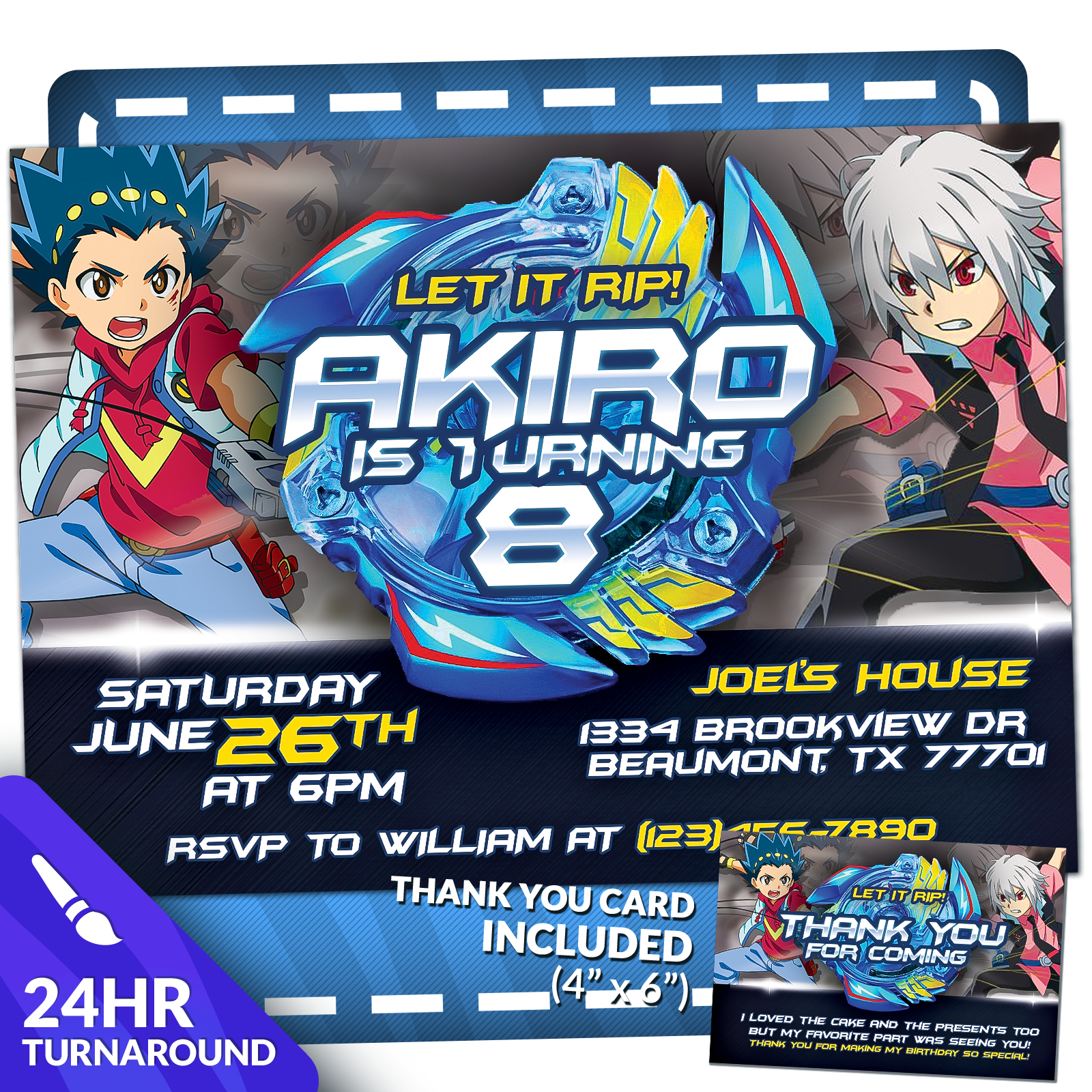 Beyblade Burst Birthday Invitation M2