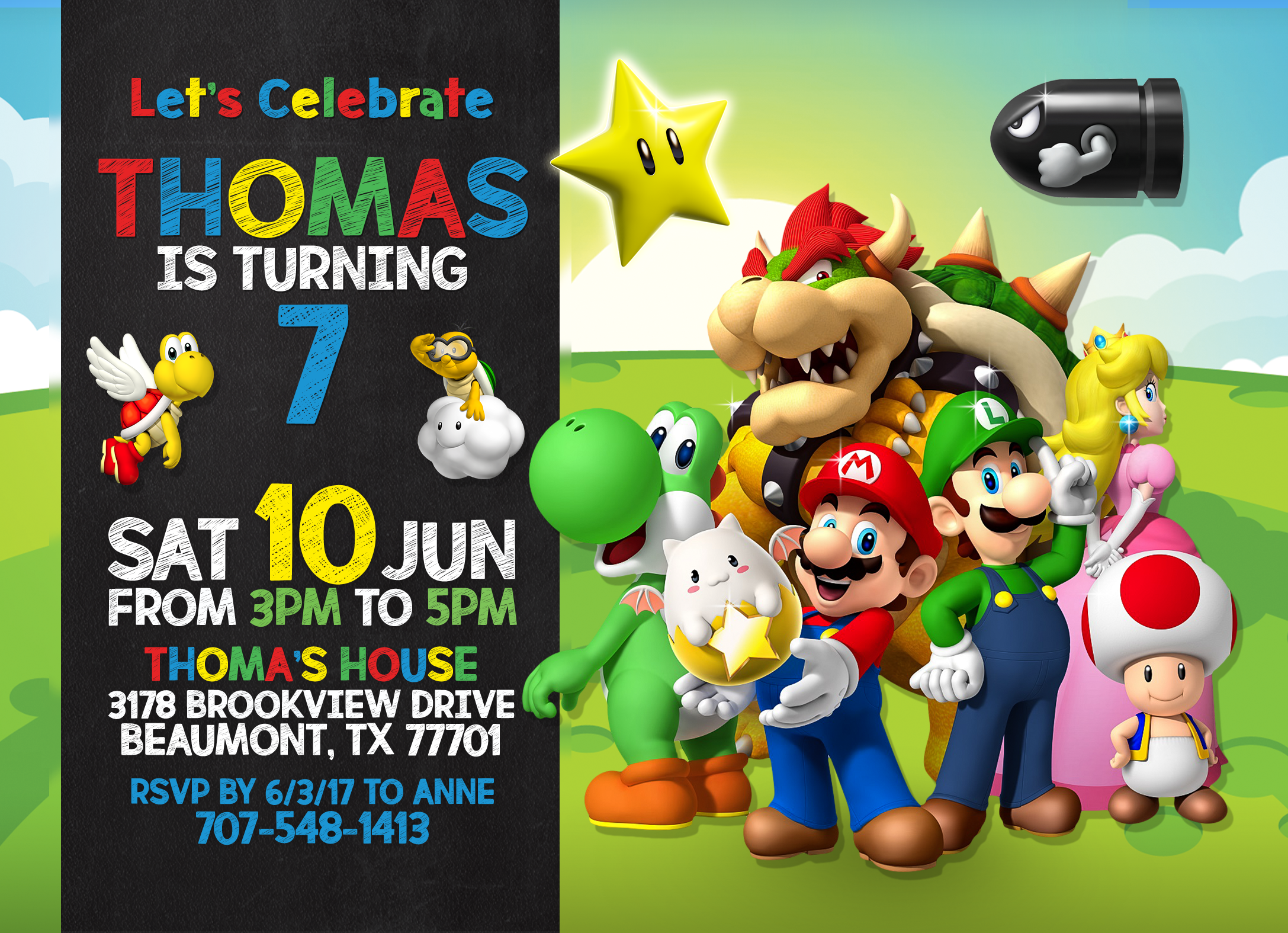 Mario Bros Birthday Invitation | Editable Template