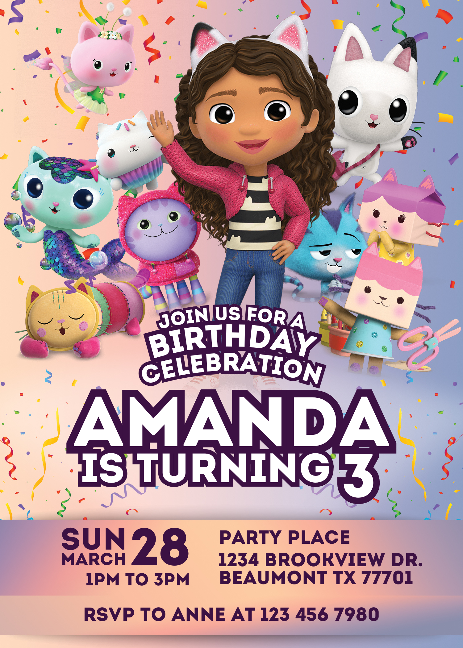Gabby's Dollhouse Birthday Invitation M2 | Editable Template