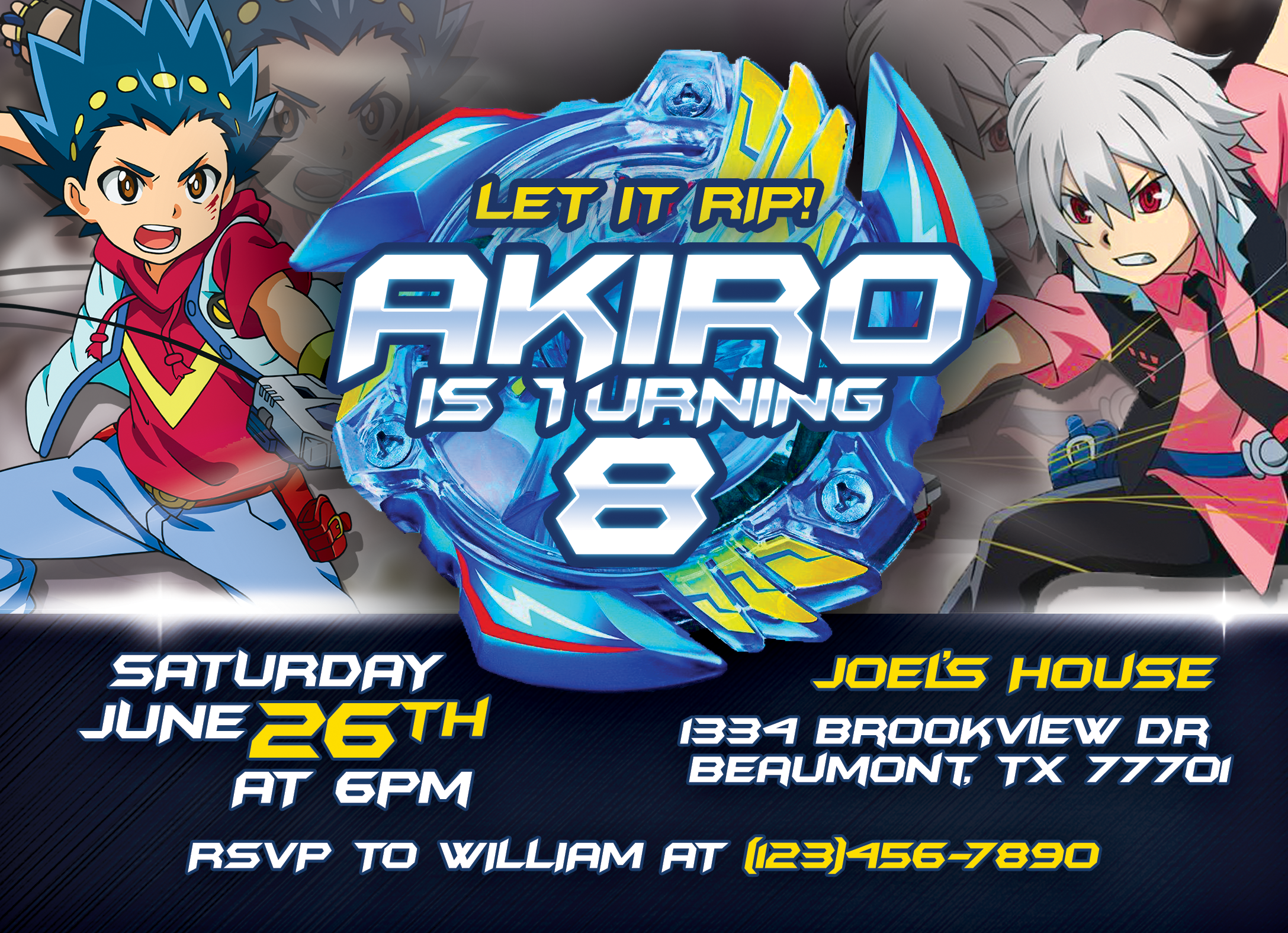 Beyblade Burst Birthday Invitation M2