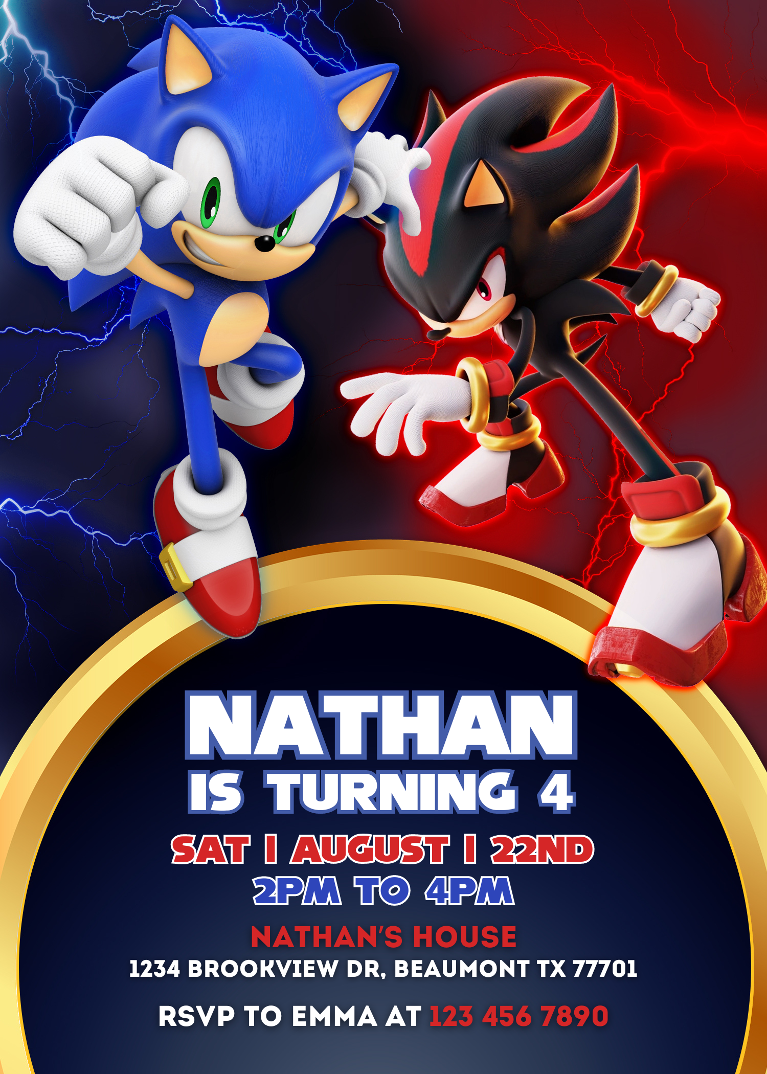 Sonic & Shadow Birthday Invitation | Editable Template
