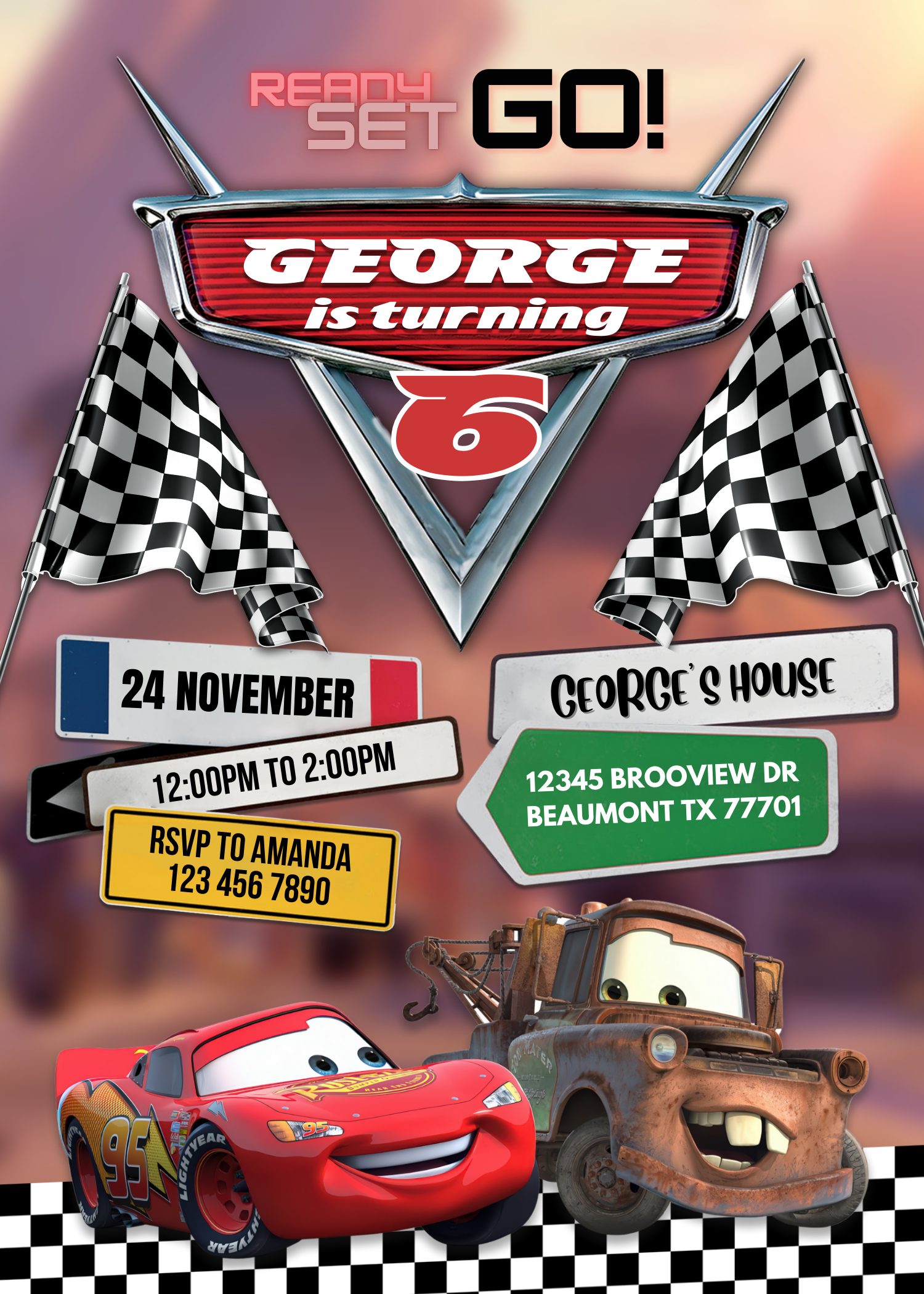 Cars McQueen Birthday Invitation | Editable Canva Template