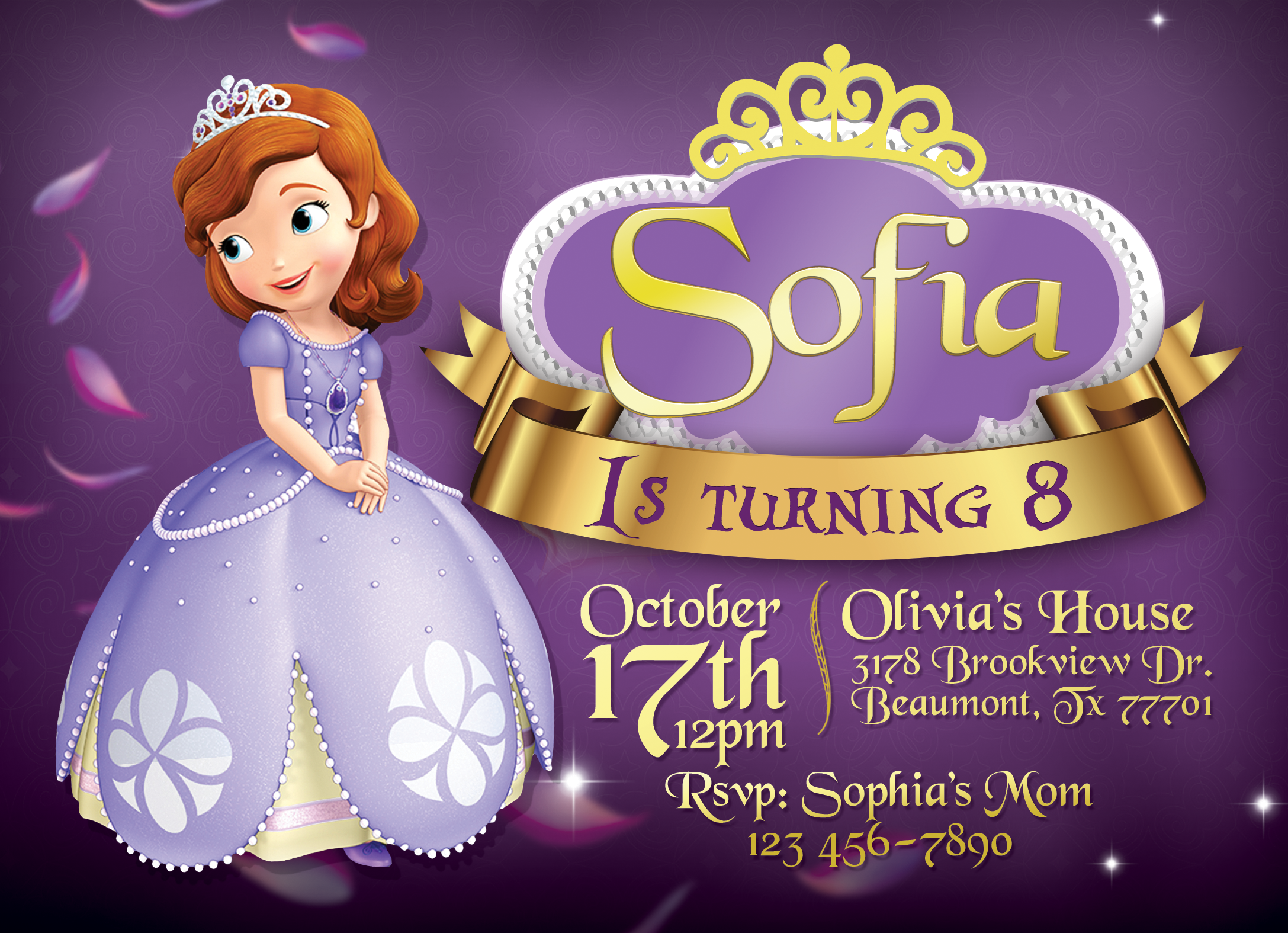 Princess Sophia Birthday Invitation | Editable Template
