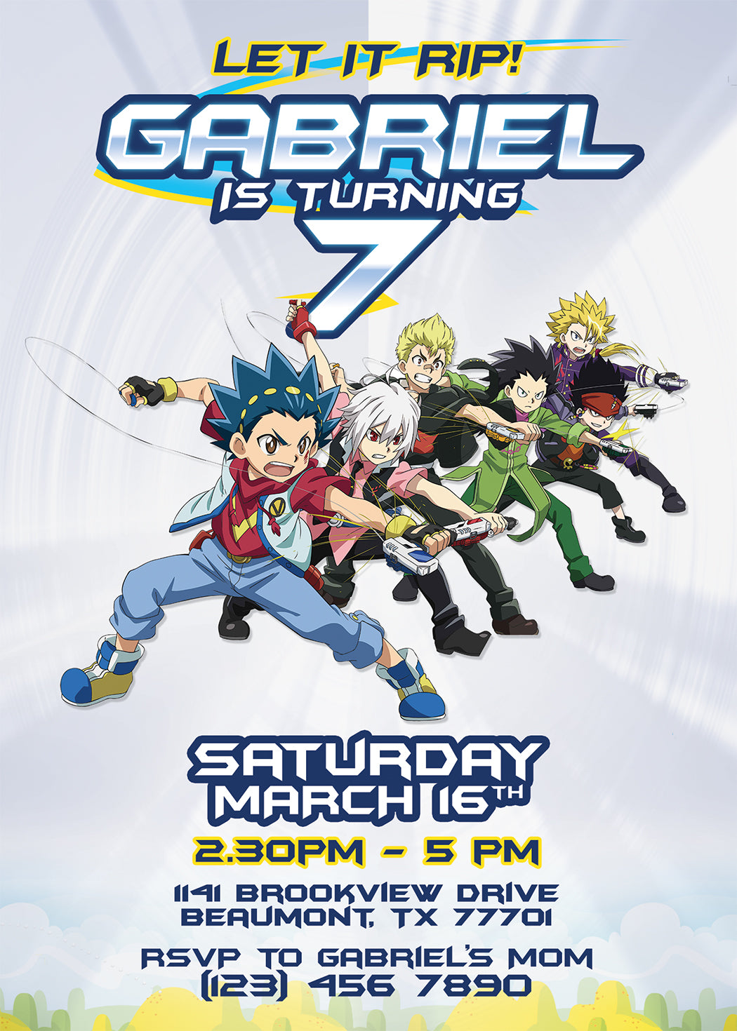 Beyblade Burst Birthday Invitation M1