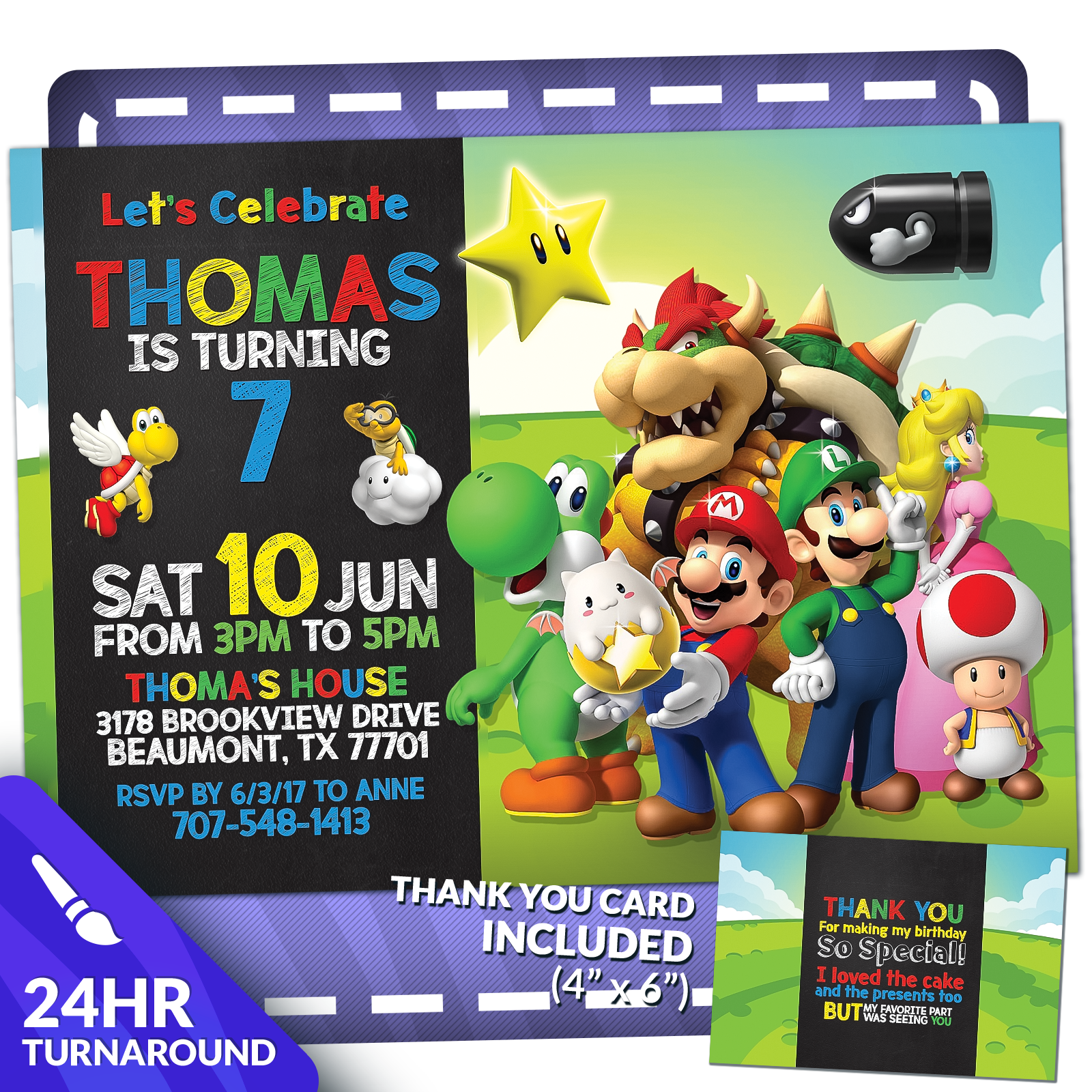 Mario Bros Birthday Invitation | Editable Template