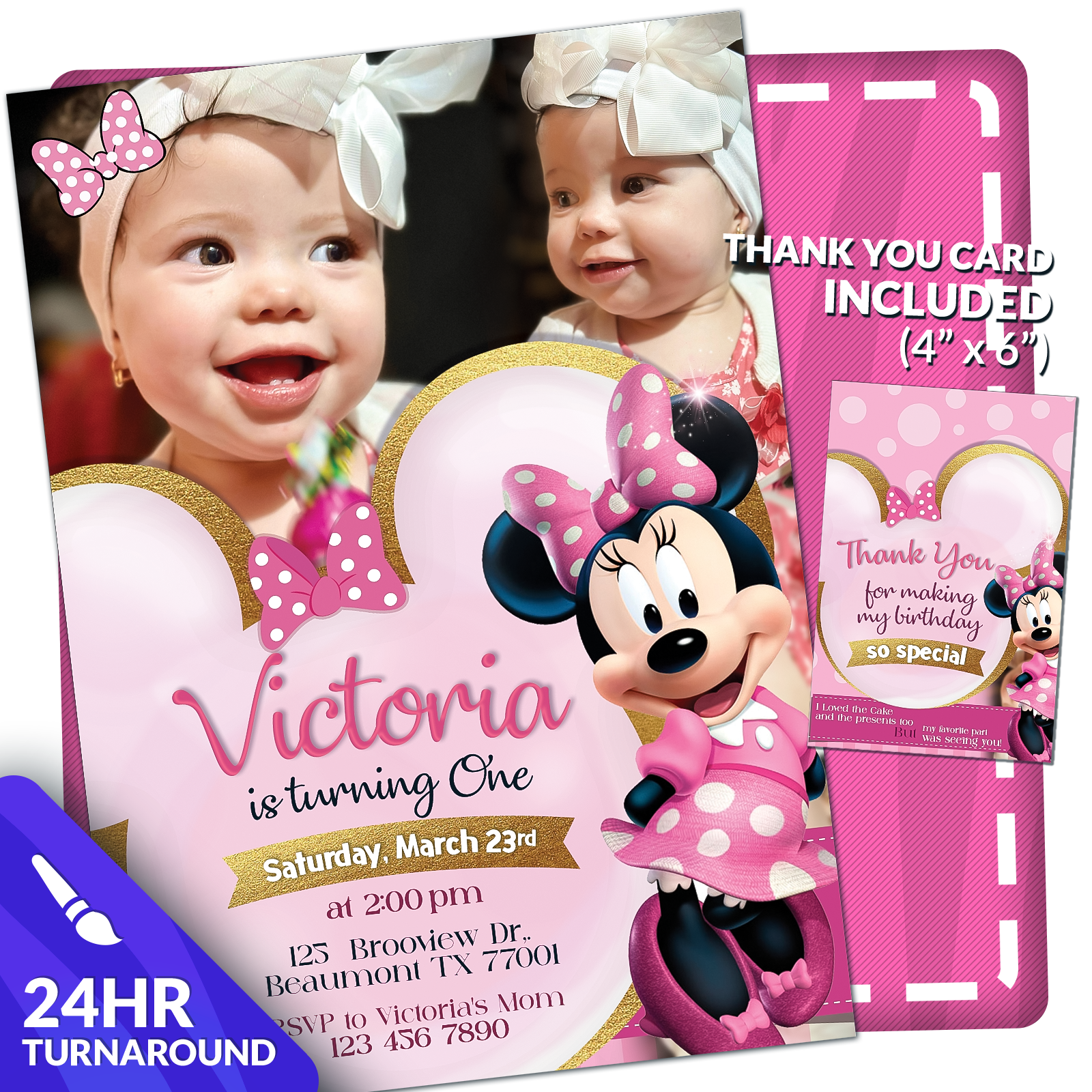 Minnie Mouse Birthday Invitation | Editable Template