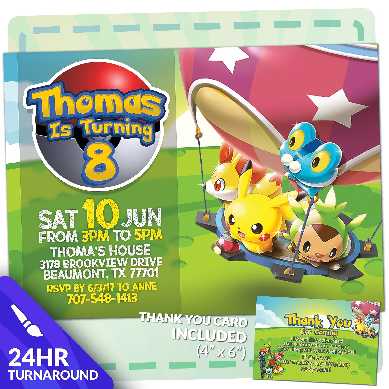 Pokemon Birthday Invitation M2 | Editable Template