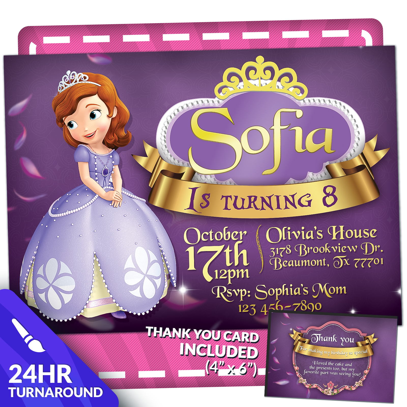 Princess Sophia Birthday Invitation | Editable Template