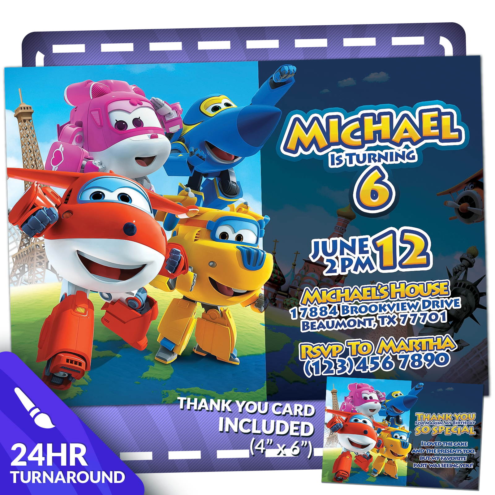 SuperWings Birthday Invitation | Editable Template