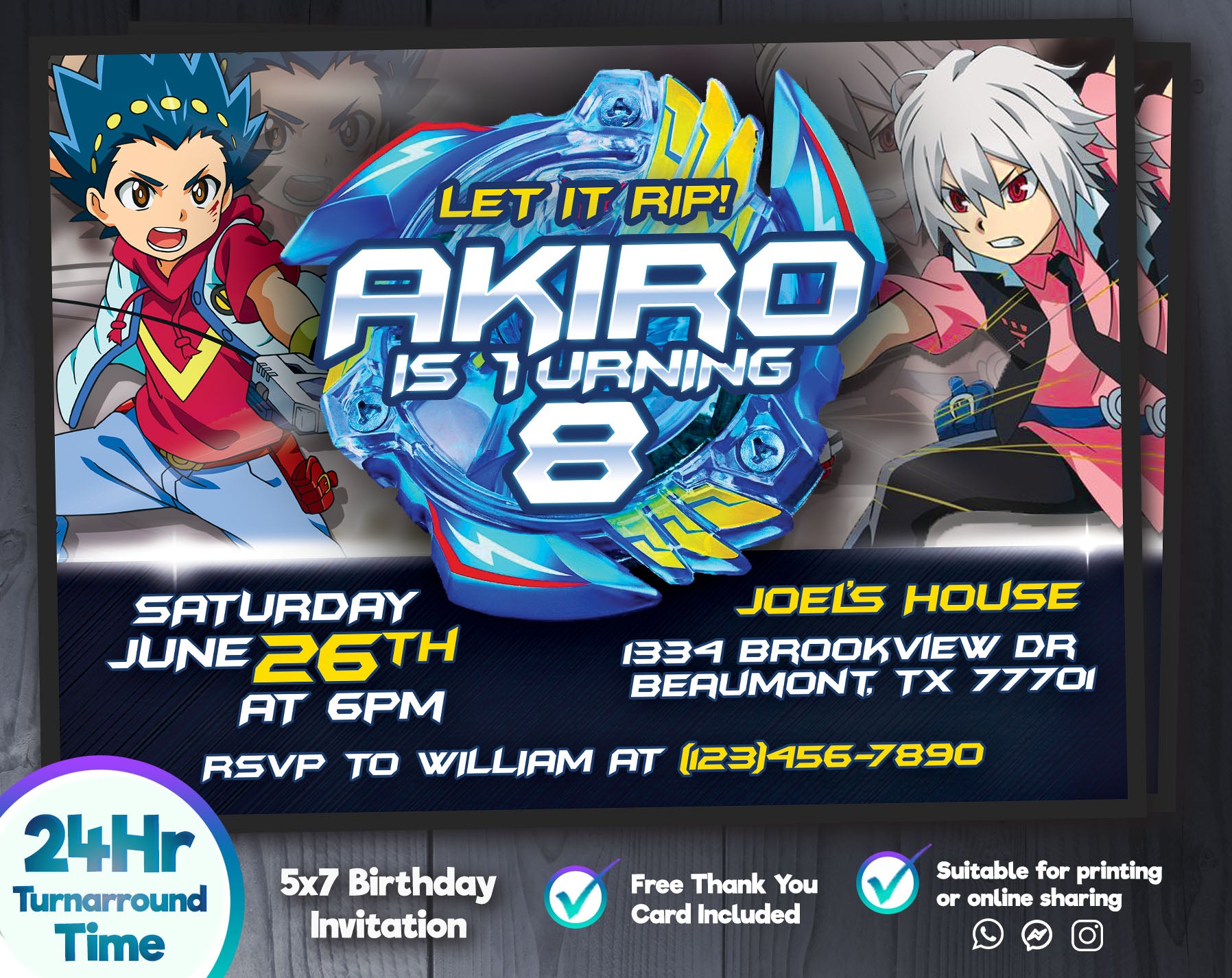 Beyblade Burst Birthday Invitation M2