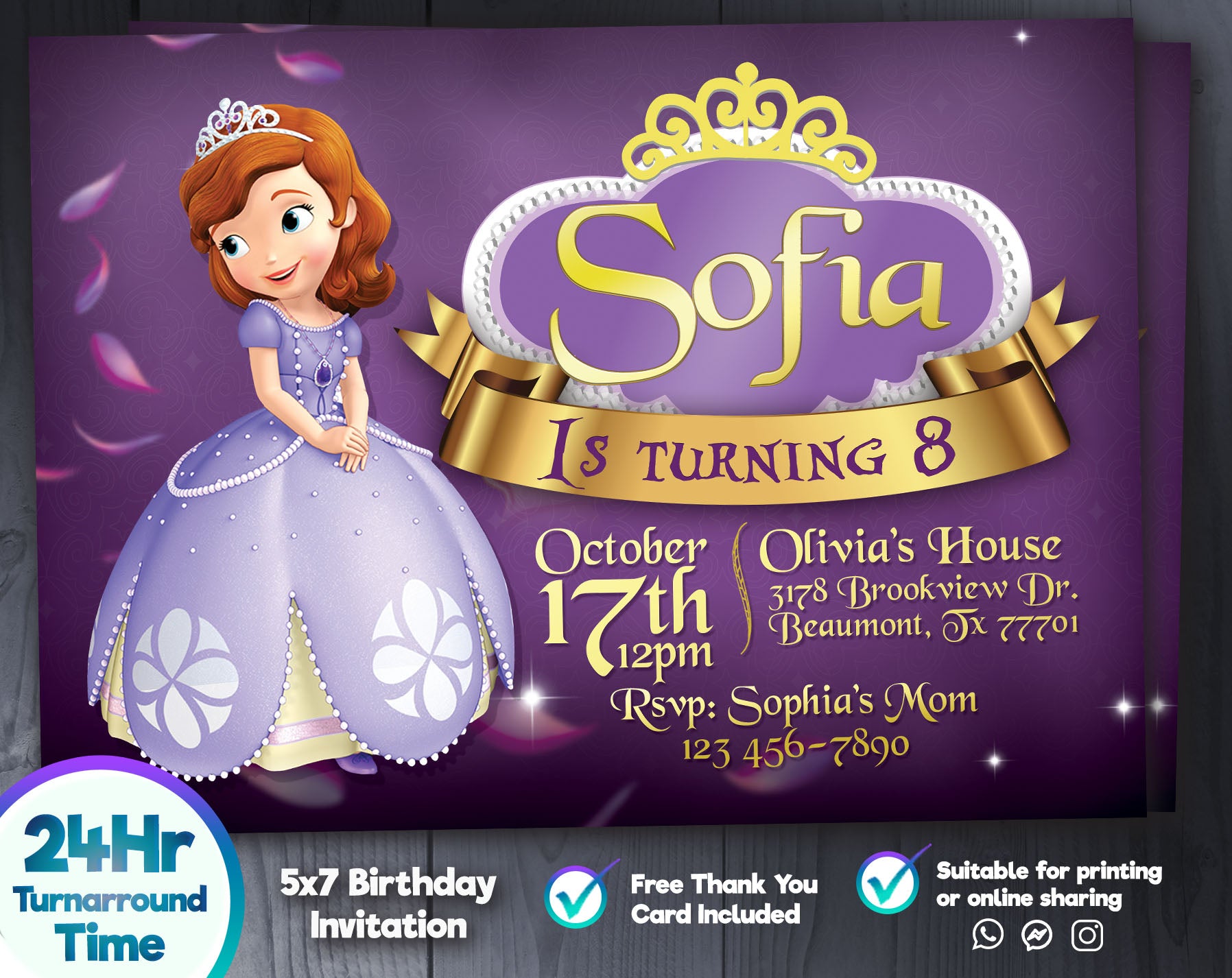 Princess Sophia Birthday Invitation | Editable Template