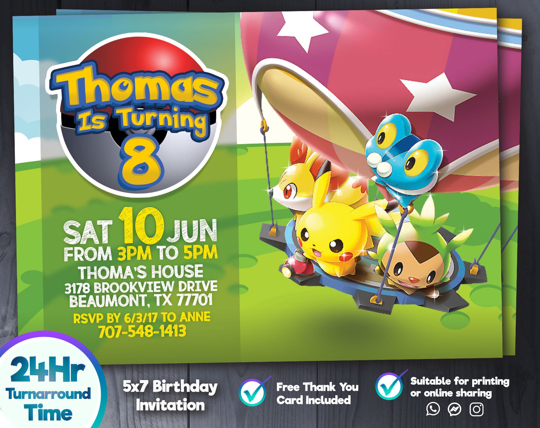Pokemon Birthday Invitation M2 | Editable Template