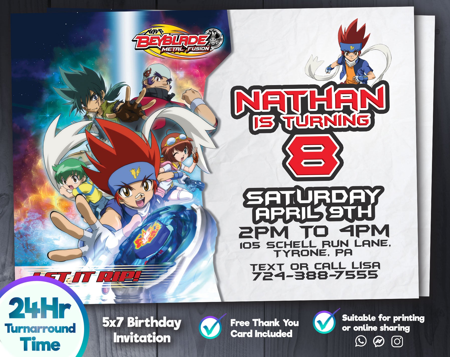 Beyblade Birthday Invitation M1