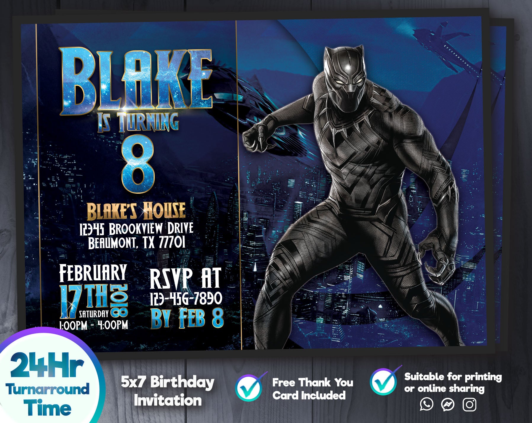 Black Panther Birthday Invitation | Editable Template