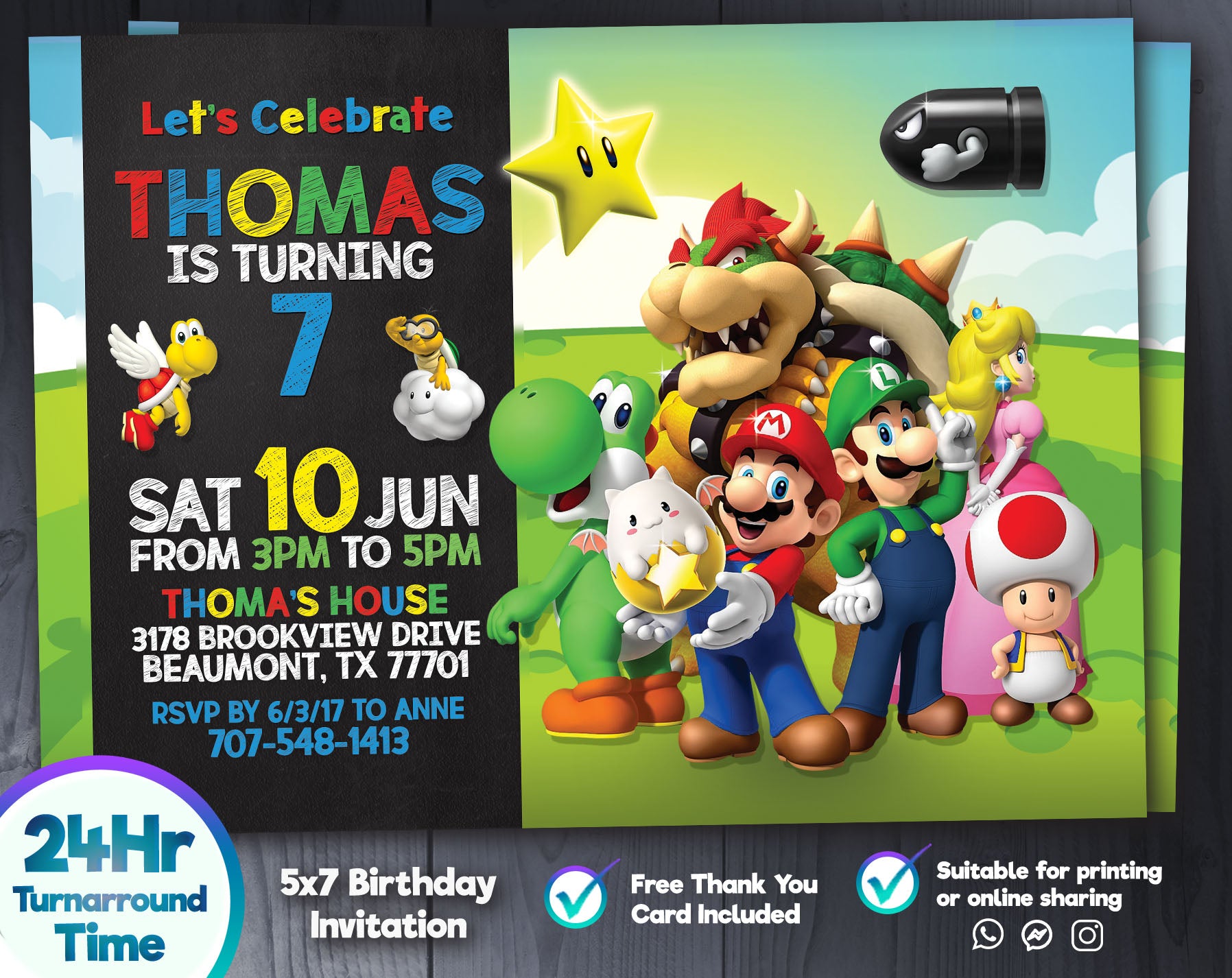Mario Bros Birthday Invitation | Editable Template
