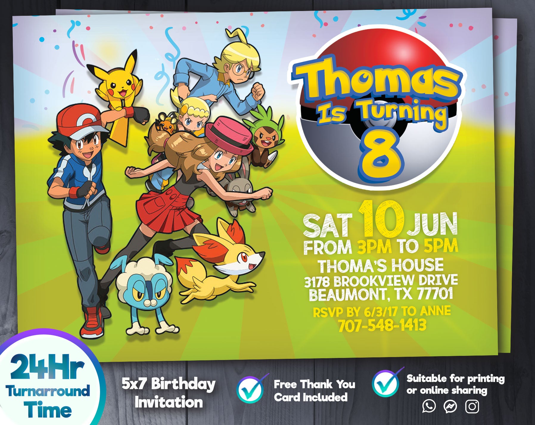 Pokemon Birthday Invitation | Editable Template