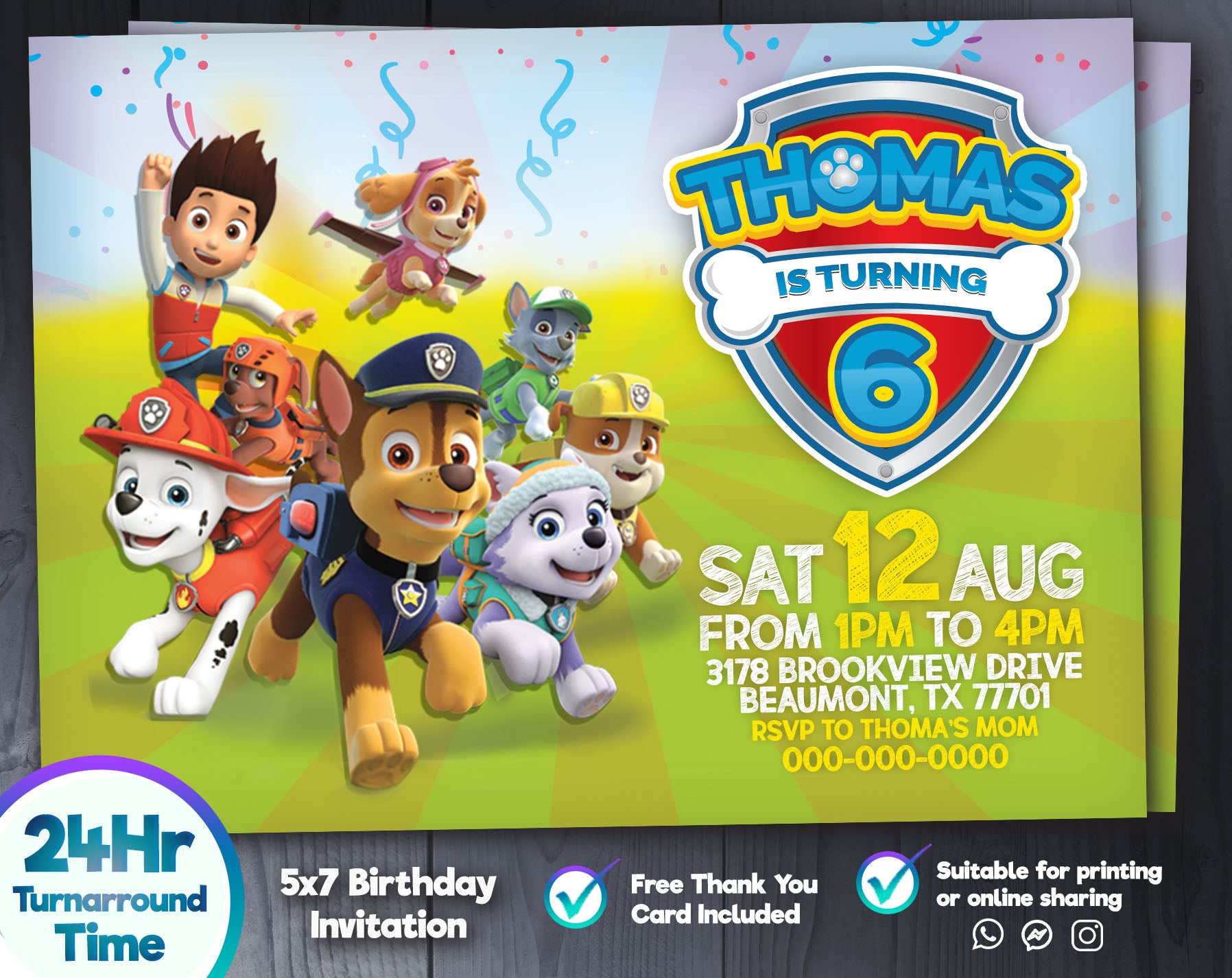 Paw Patrol Birthday Invitation M1