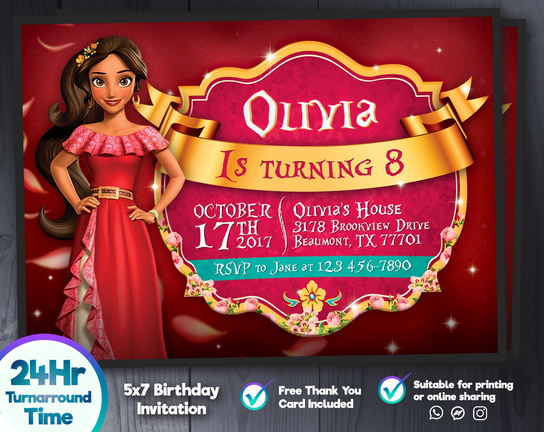 Elena Of Avalor Birthday Invitation | Editable Template