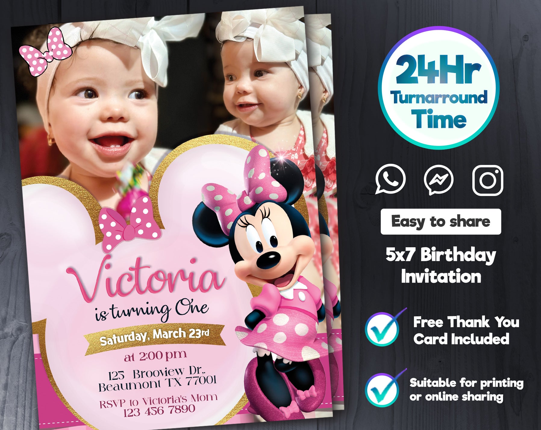 Minnie Mouse Birthday Invitation | Editable Template