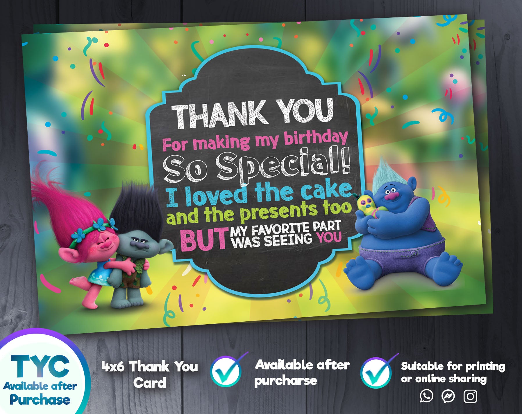 Trolls Birthday Invitation | Editable Template