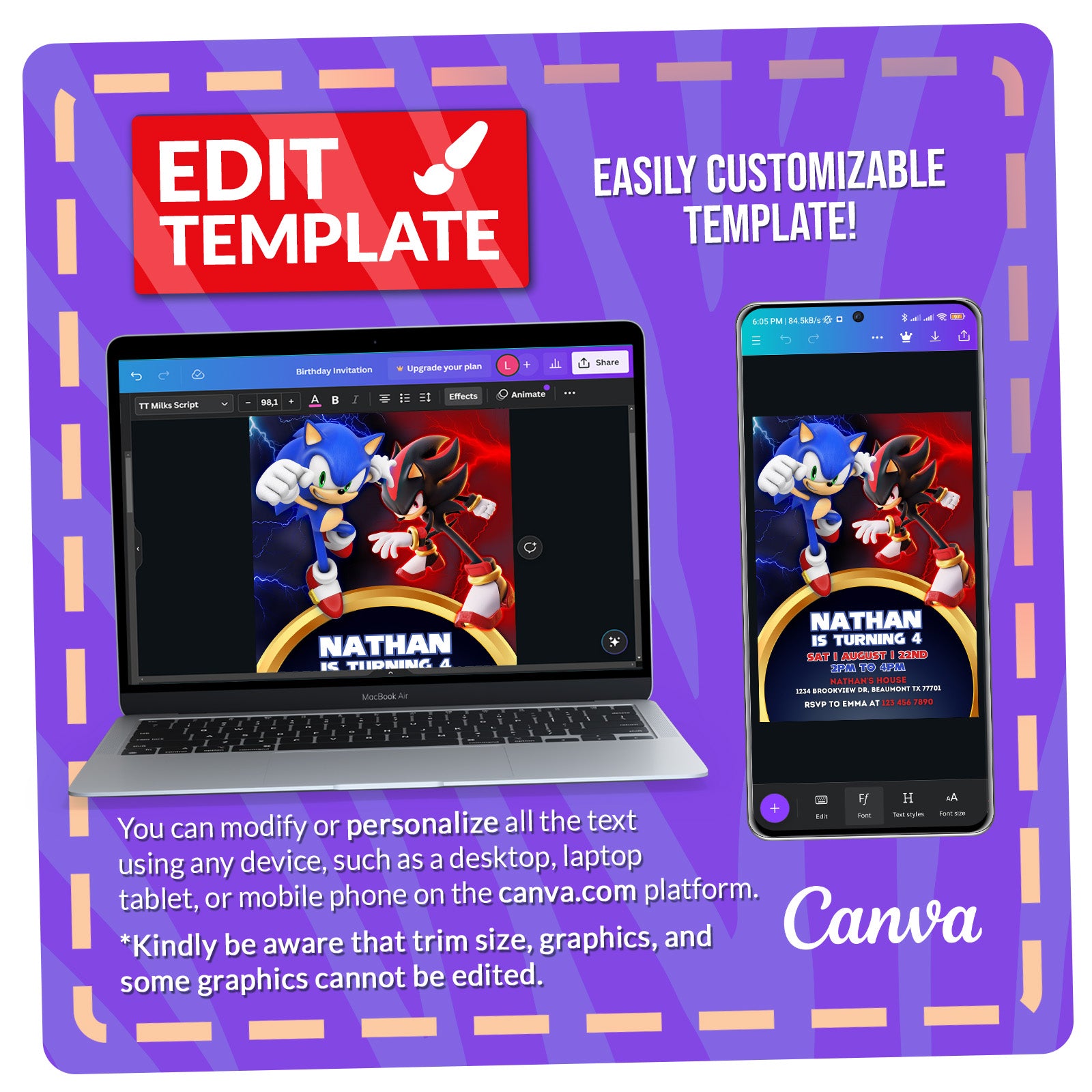 Sonic & Shadow Birthday Invitation | Editable Template