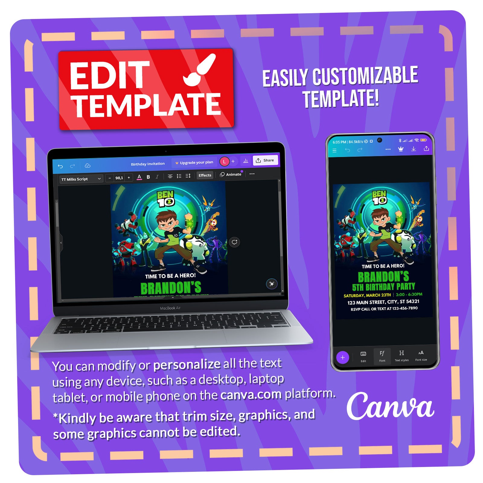 Ben 10 Birthday Invitation | Editable Template
