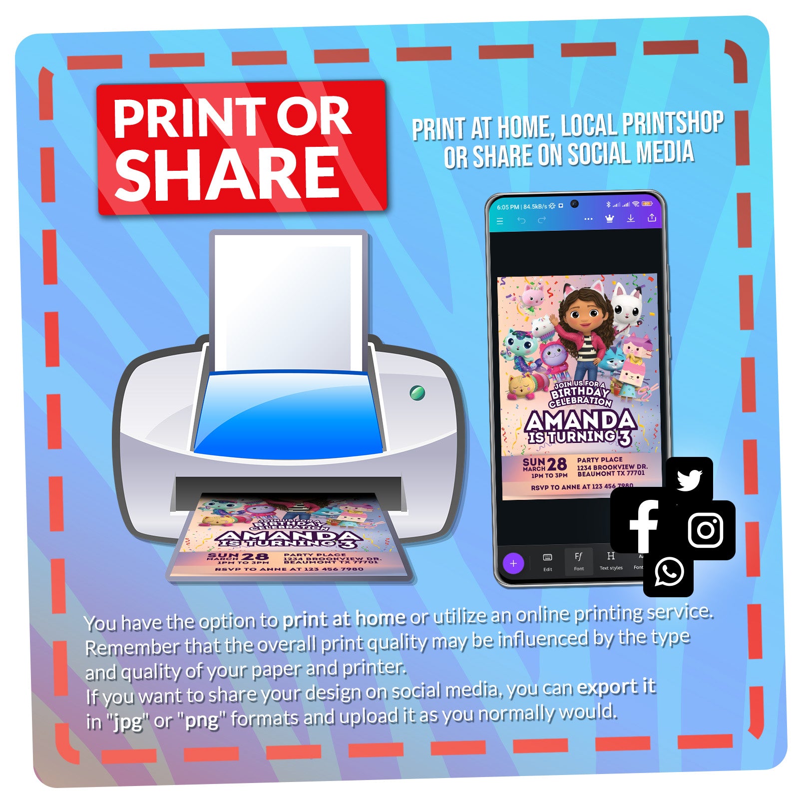 Gabby's Dollhouse Birthday Invitation M2 | Editable Template