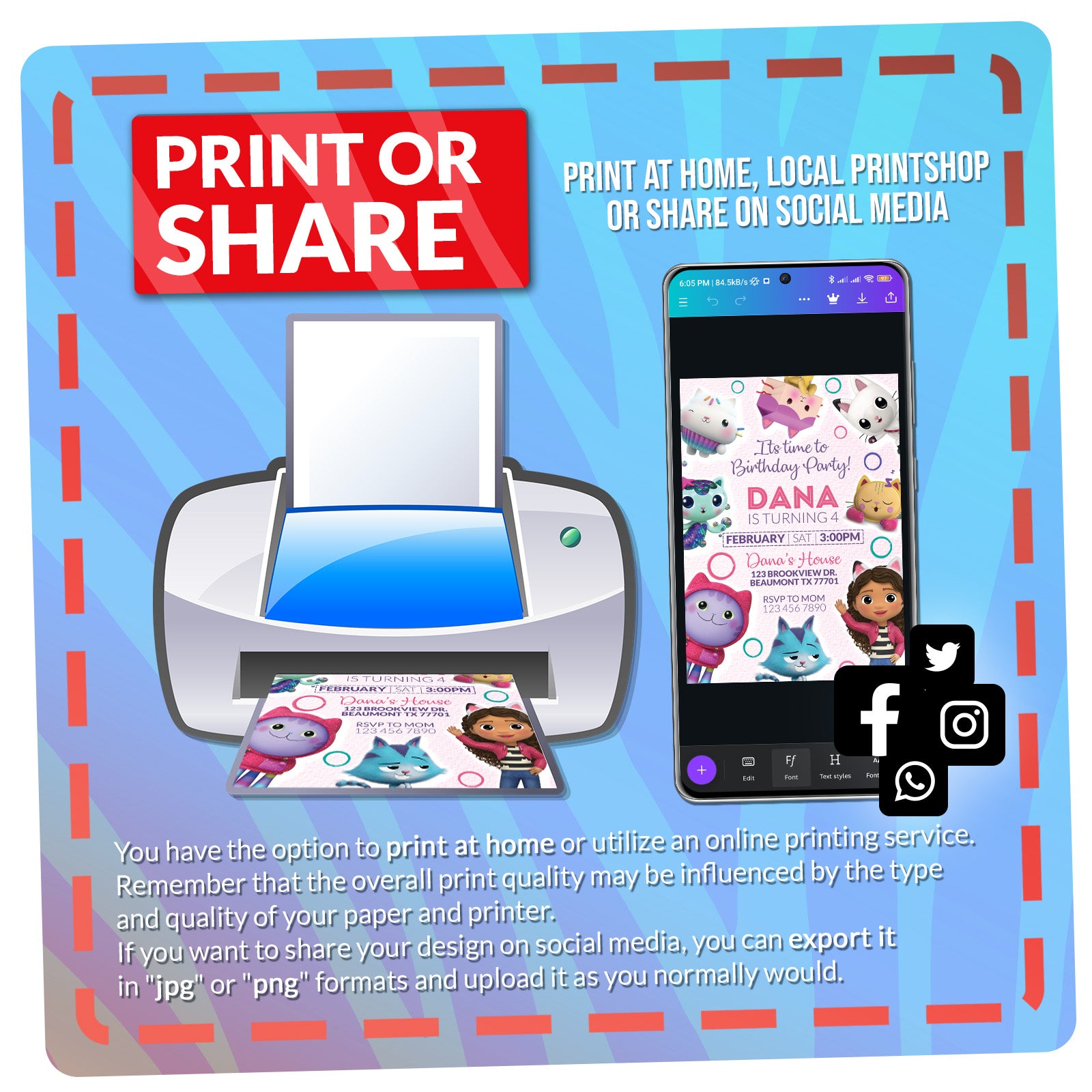 Gabby's Dollhouse Birthday Invitation | Editable Template