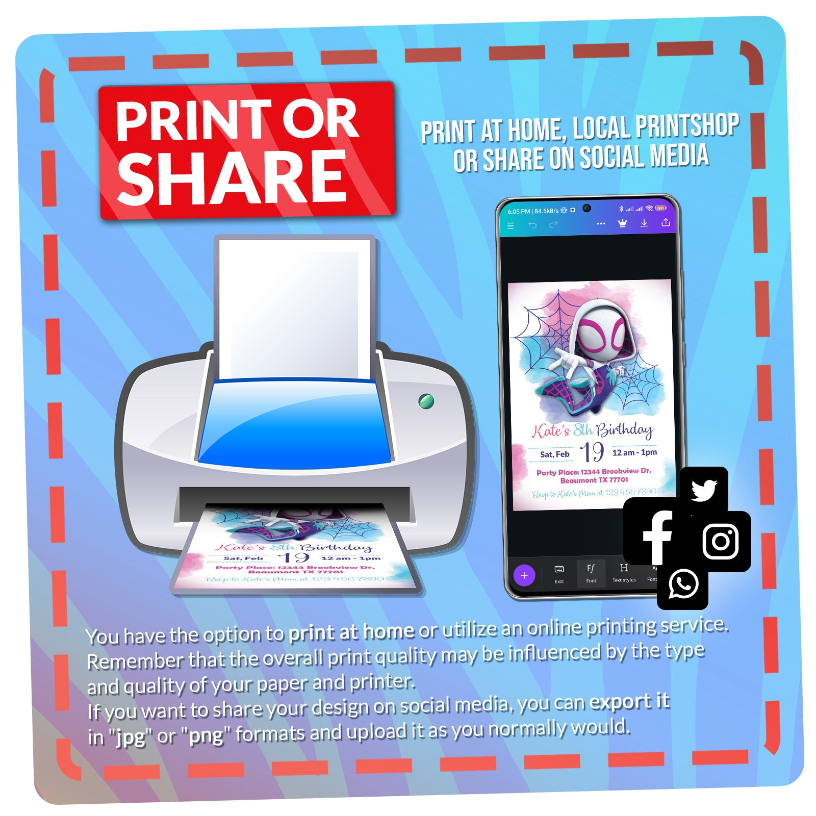 Spider-Gwen Birthday Invitation | Editable Template
