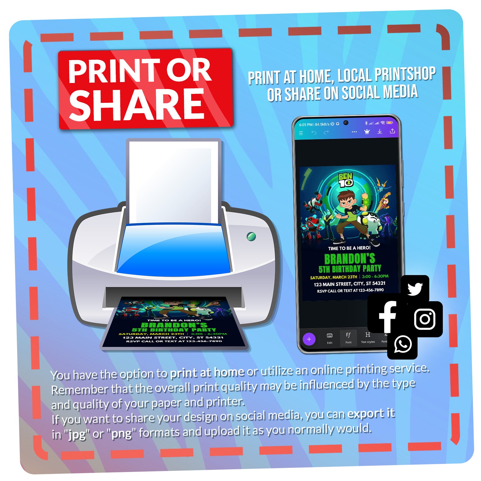 Ben 10 Birthday Invitation | Editable Template