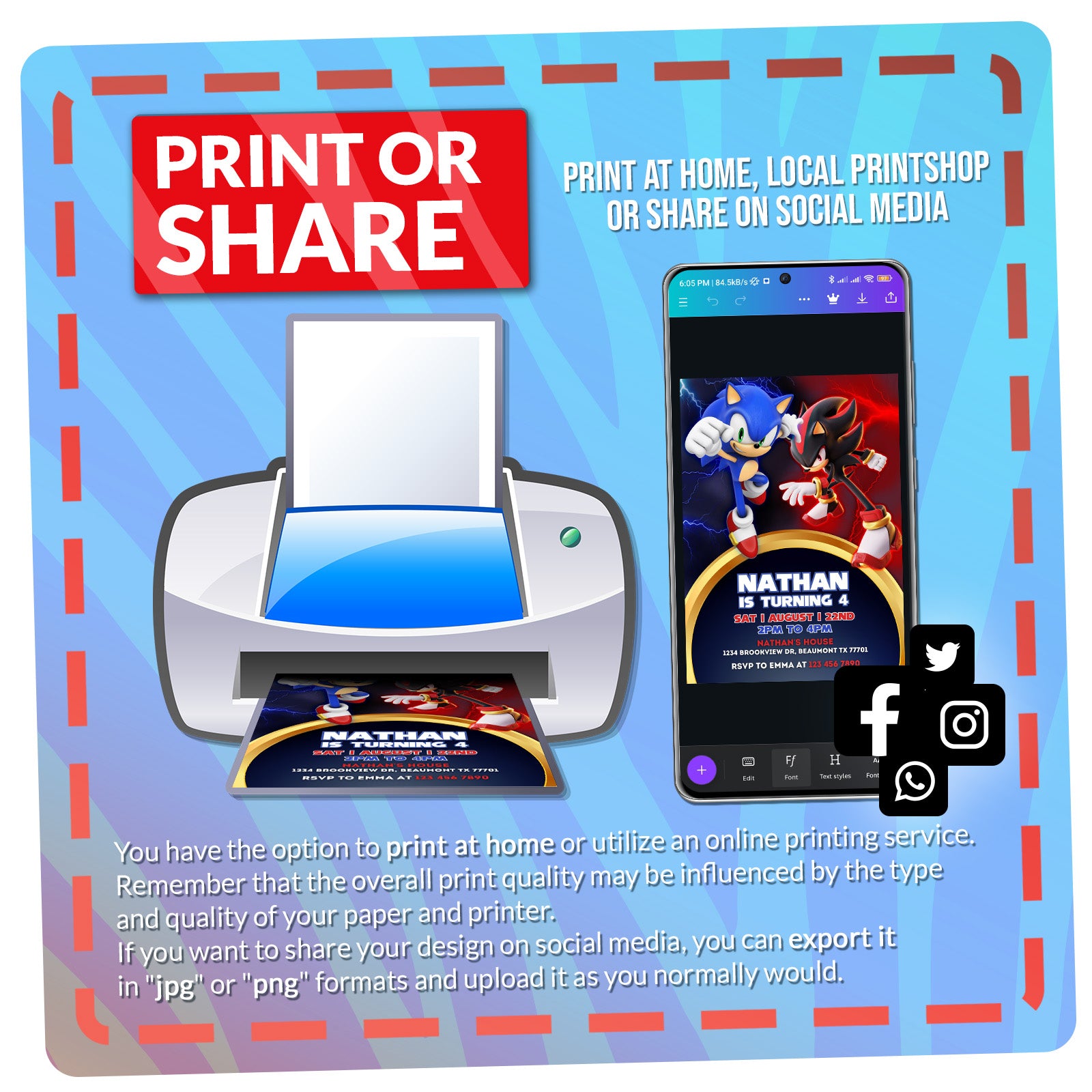 Sonic & Shadow Birthday Invitation | Editable Template